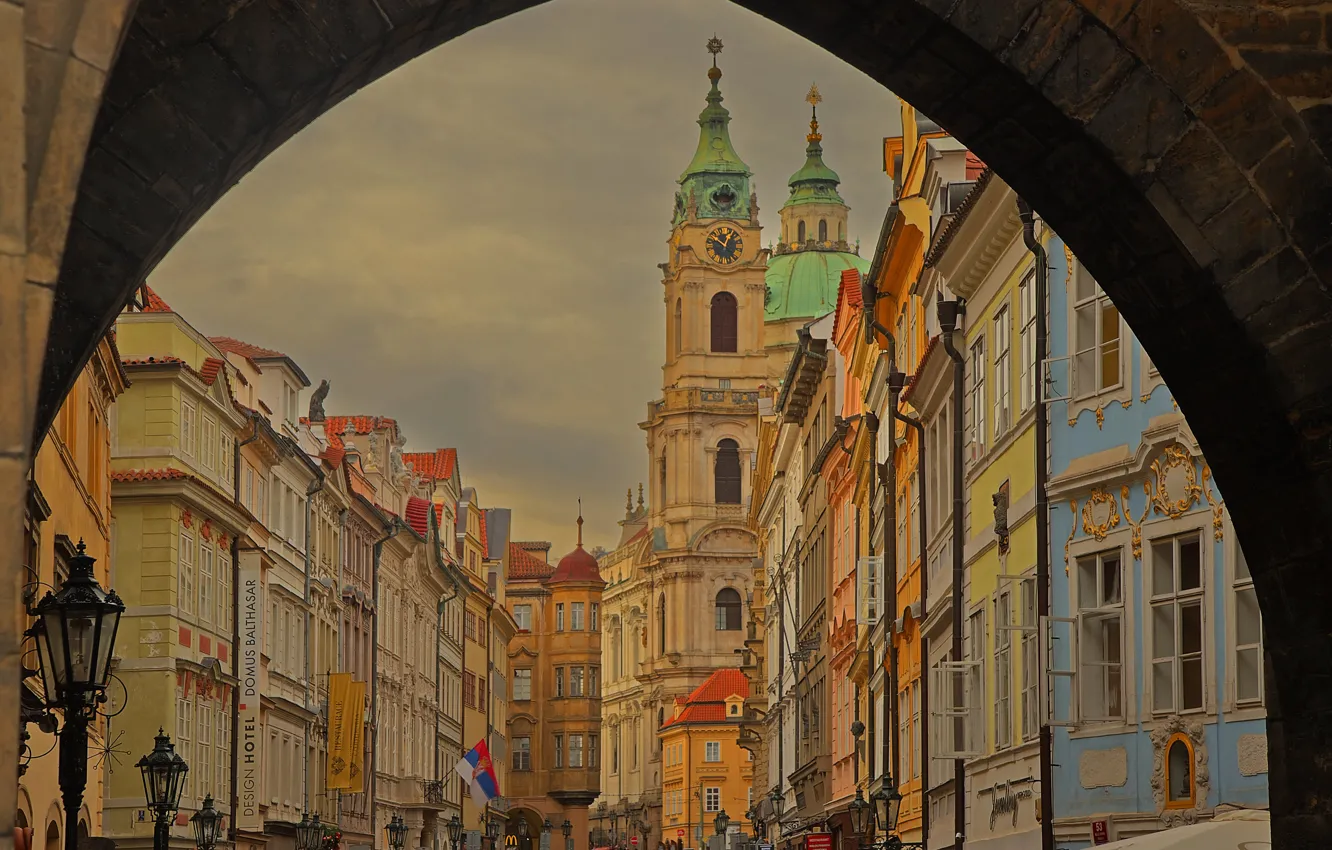 Фото обои дома, Прага, Чехия, арка, Мала-Страна