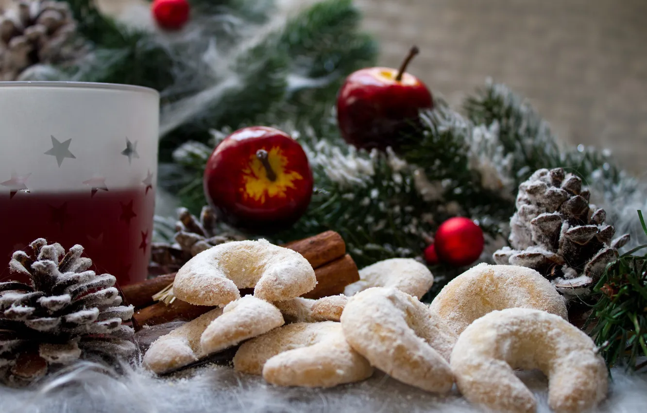 Фото обои ветки, яблоки, пряники