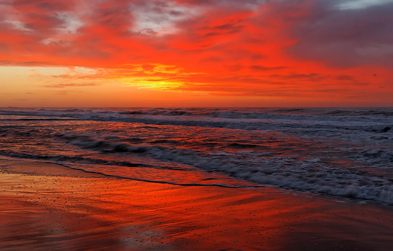 Фото обои море, закат, красный