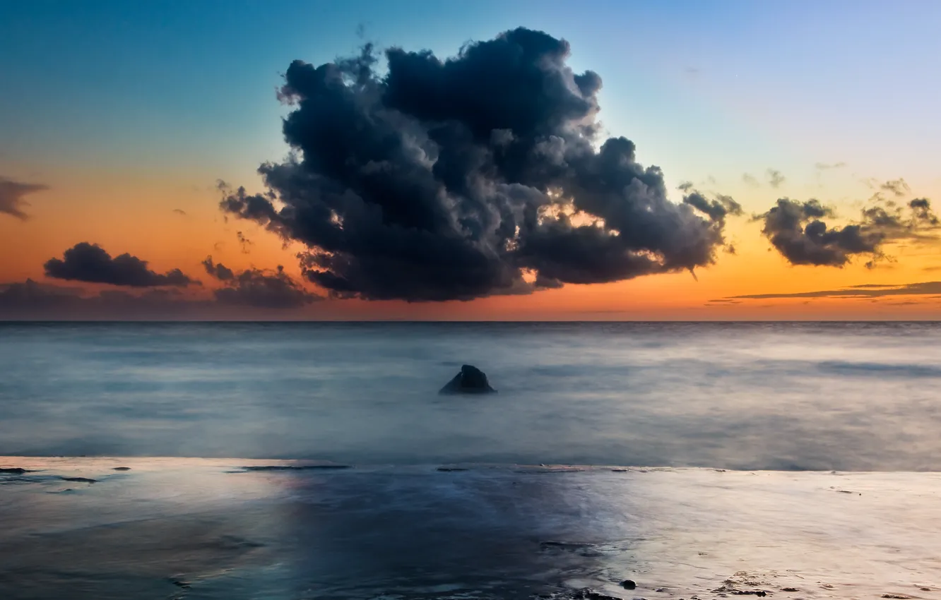 Фото обои пляж, небо, облака, оранжевый, скалы, вечер, Италия, rock