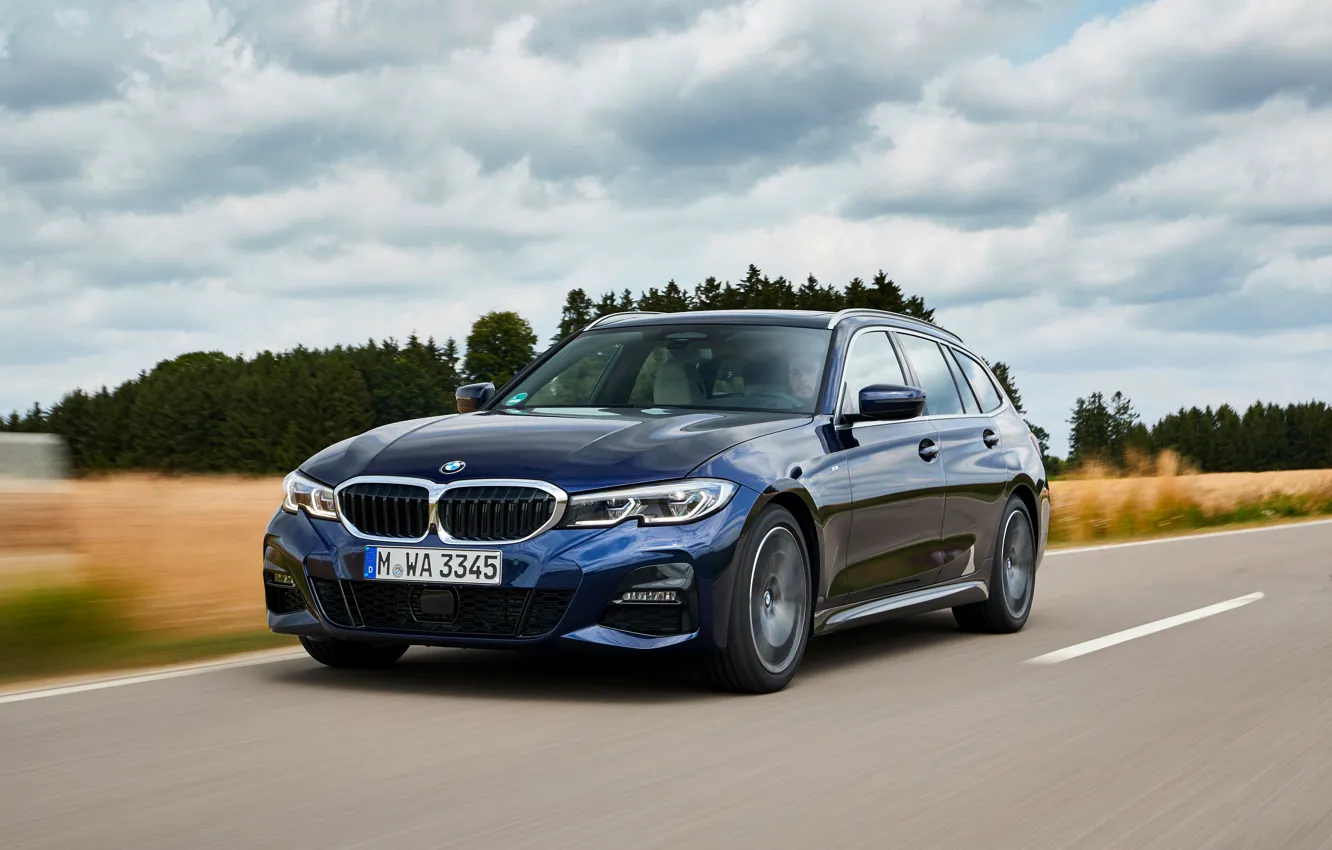 Фото обои облака, BMW, 3-series, универсал, тёмно-синий, 3er, 2020, G21