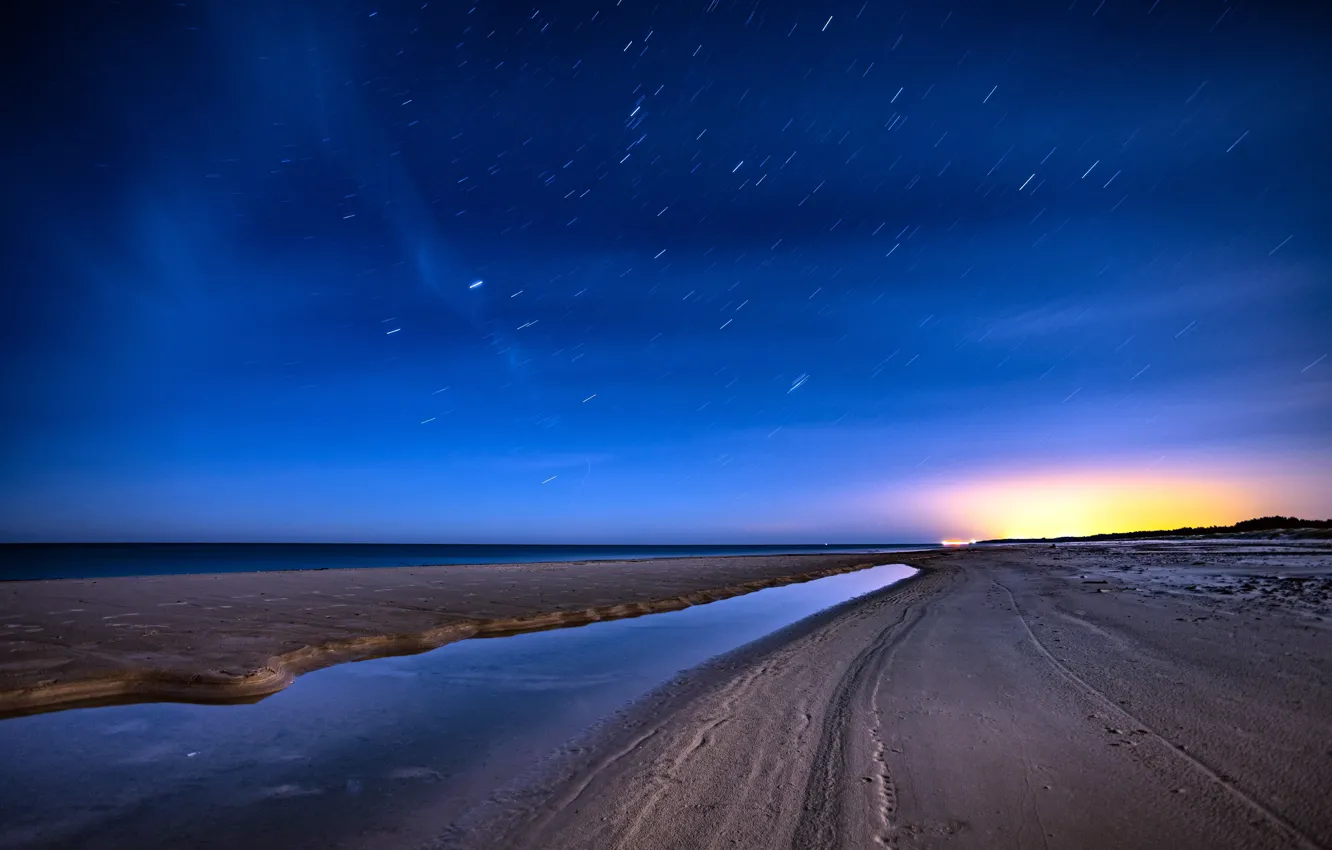Фото обои Coast, Beach, Poland, Leba, Meteor Shower