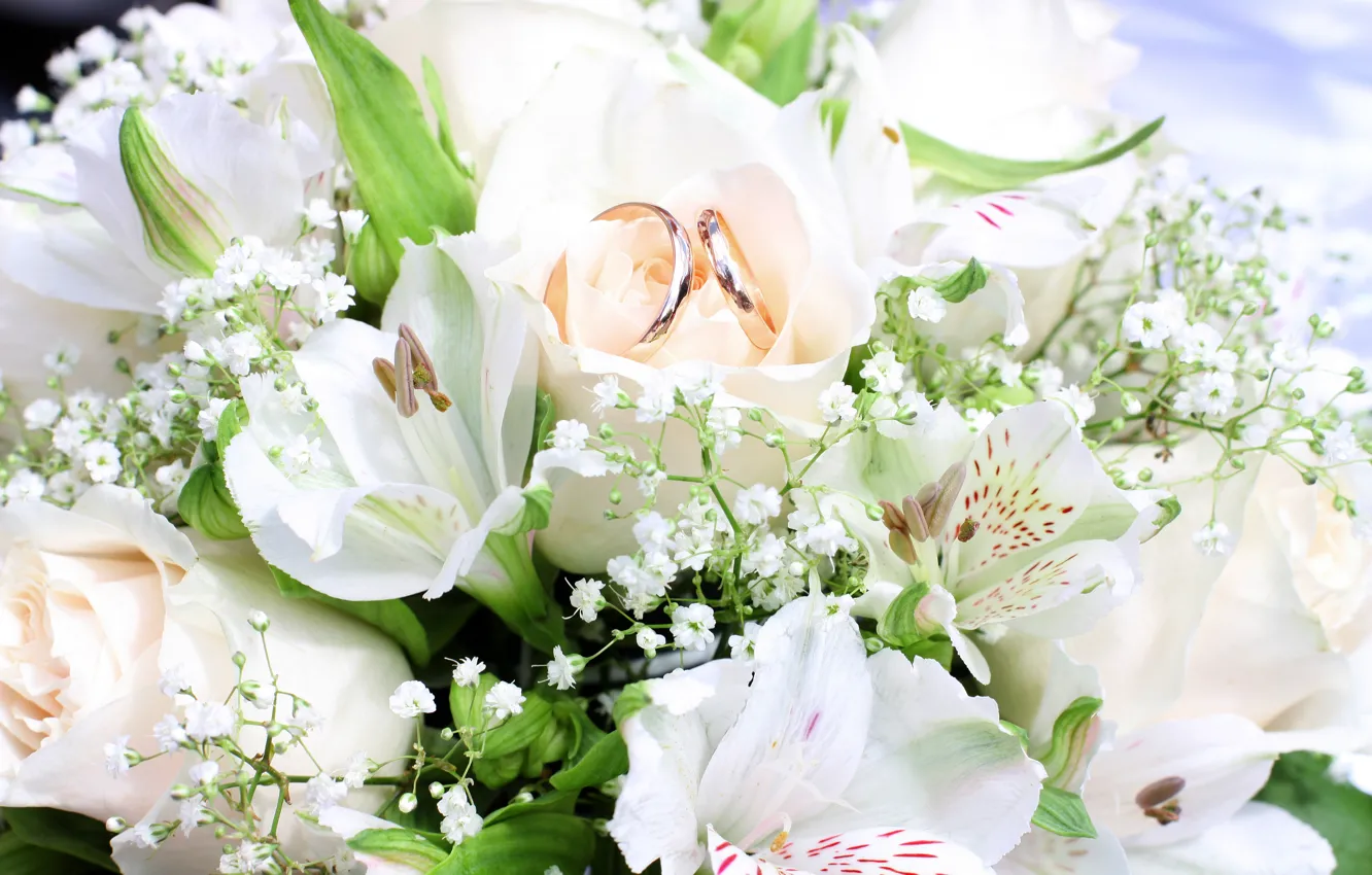 Фото обои цветы, букет, кольца, flowers, bouquet, rings