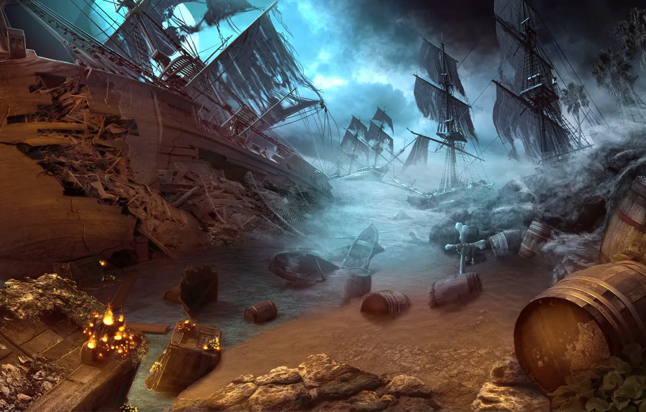 Фото обои shipwrecks headogun, games illustration, HOPA
