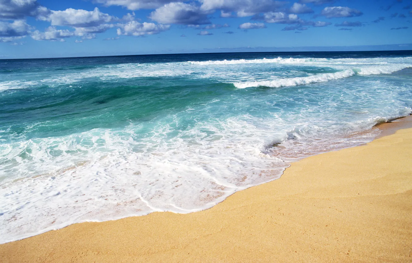 Фото обои песок, море, волны, пляж, лето, берег