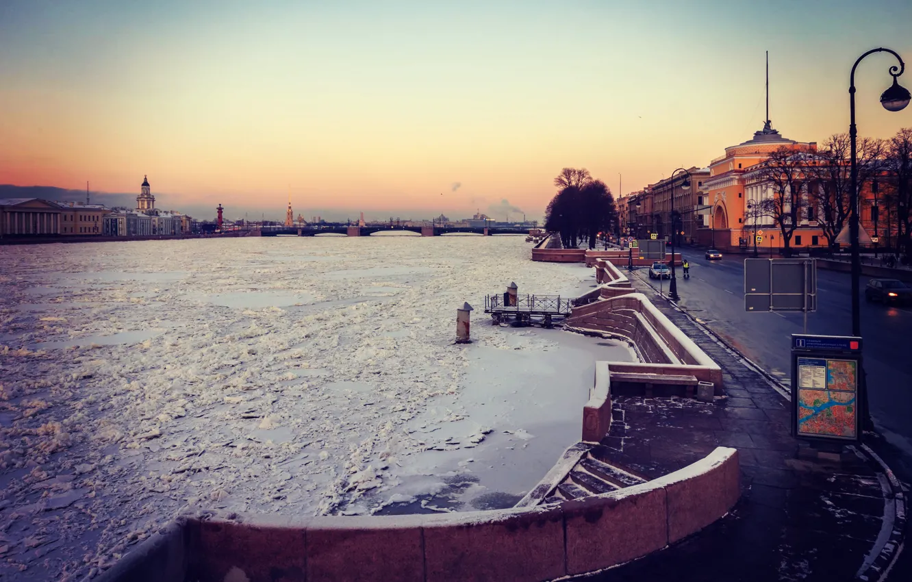 Фото обои зима, снег, река, Питер, Санкт-Петербург, Россия, Russia, спб