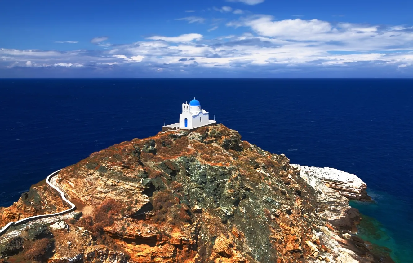 Фото обои море, Греция, церковь, остров Сифнос
