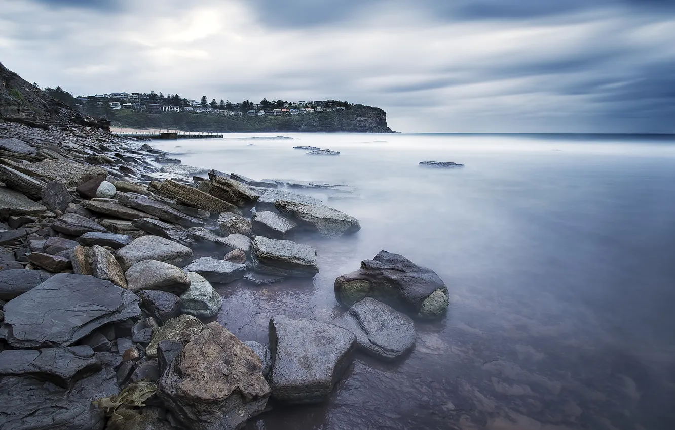 Фото обои город, камни, побережье, Sydney Northern Beaches, Whale Beach