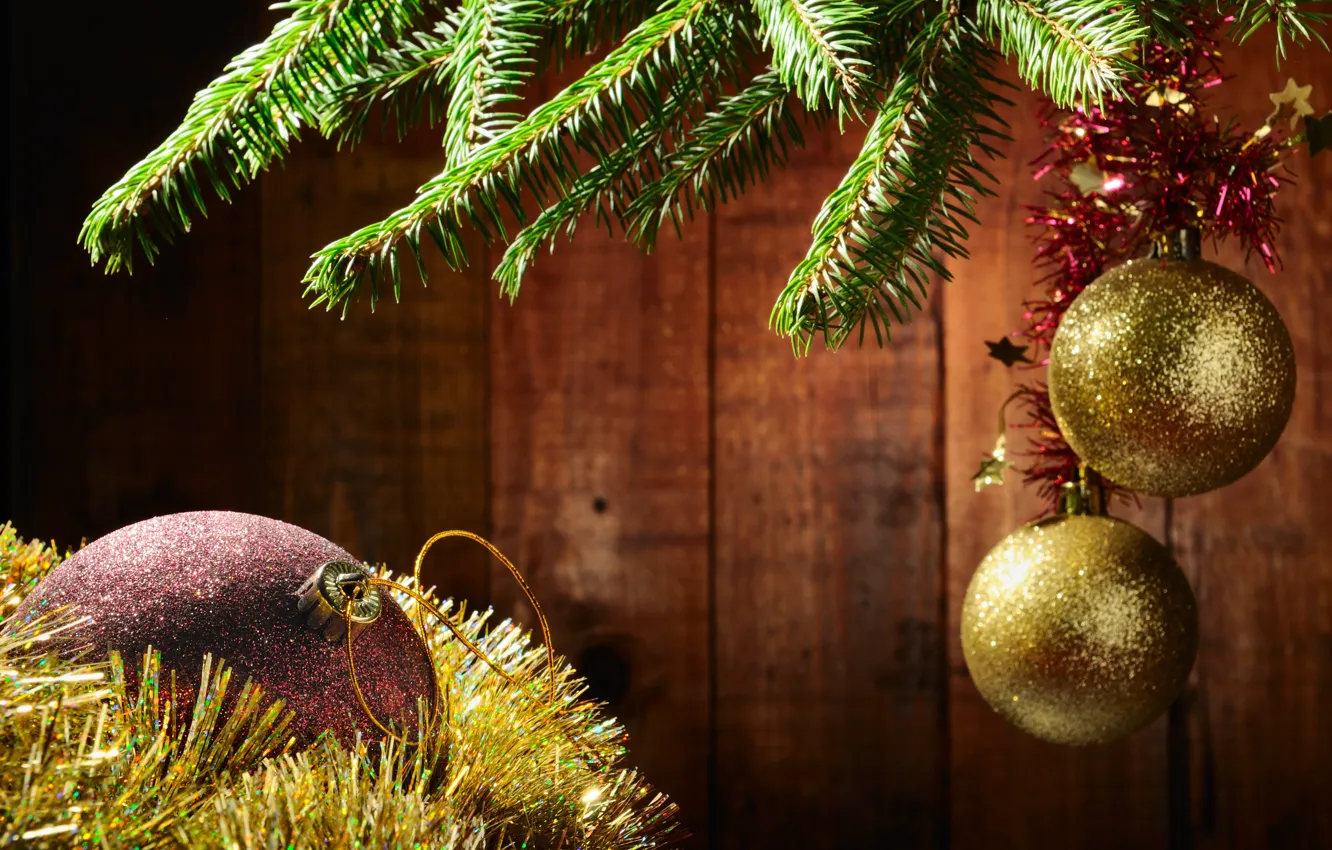 Фото обои шары, елка, Новый Год, Рождество, мишура, Christmas, New Year, decoration