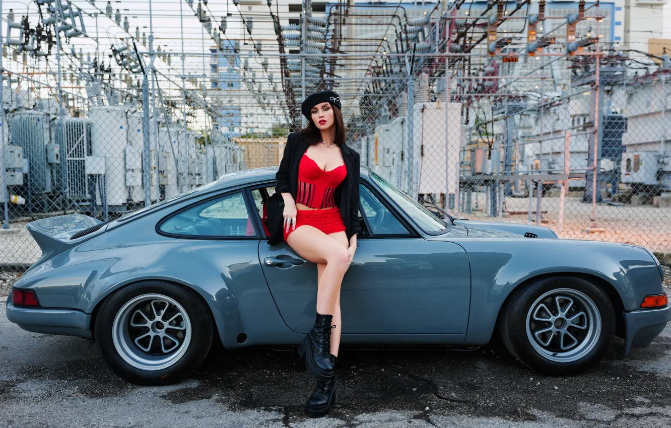 Фото обои машина, девушка, Grey Porsche