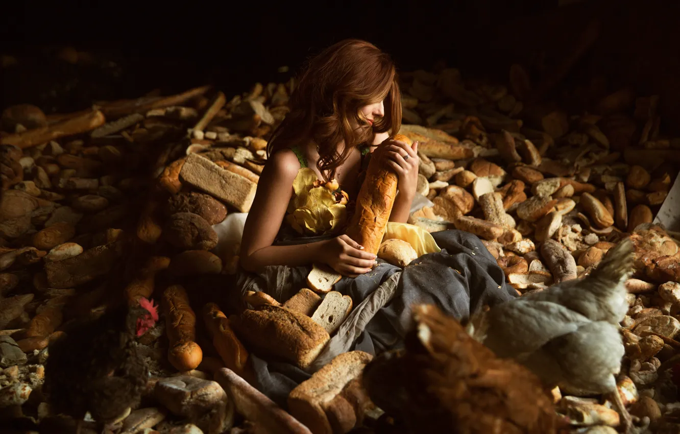 Фото обои девушка, хлеб, Lichon, The bread company