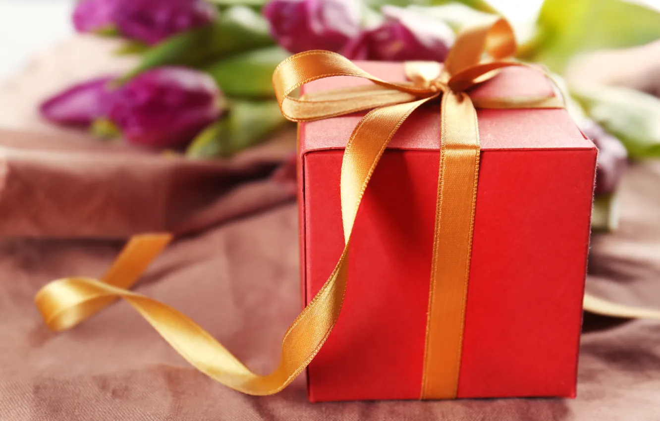 Фото обои подарок, букет, лента, тюльпаны, love, flowers, romantic, tulips