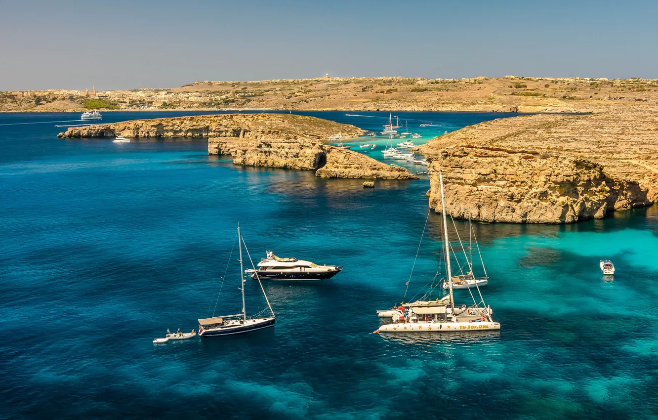 Фото обои море, скалы, яхты, Мальта