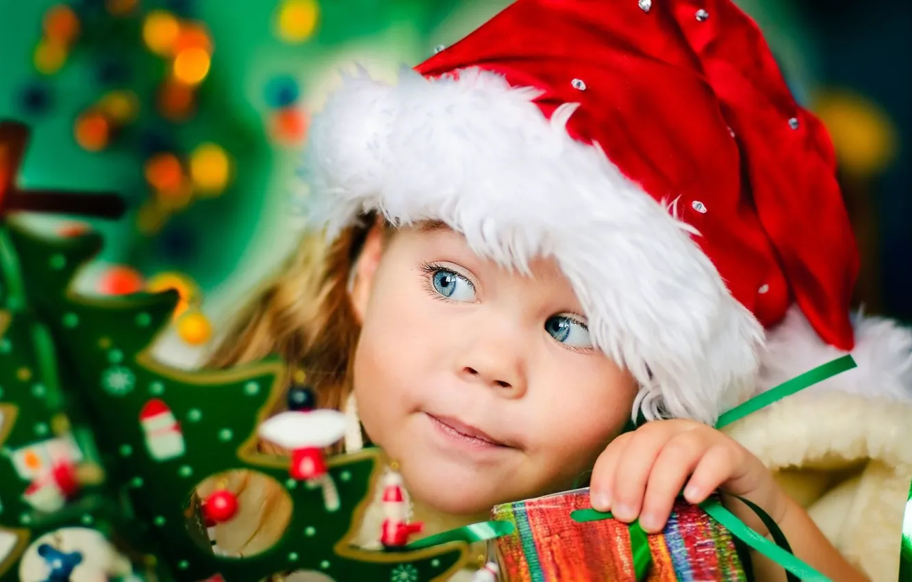 Фото обои украшения, дети, праздник, новый год, девочка, подарки, новогодние