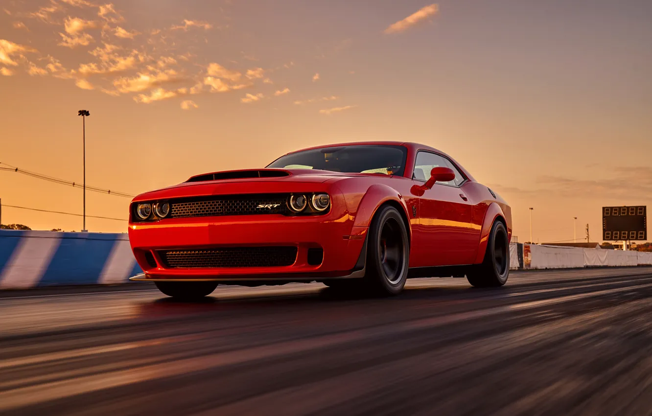 Фото обои Dodge, Challenger, muscle car, fast, front view, Dodge Challenger SRT Demon