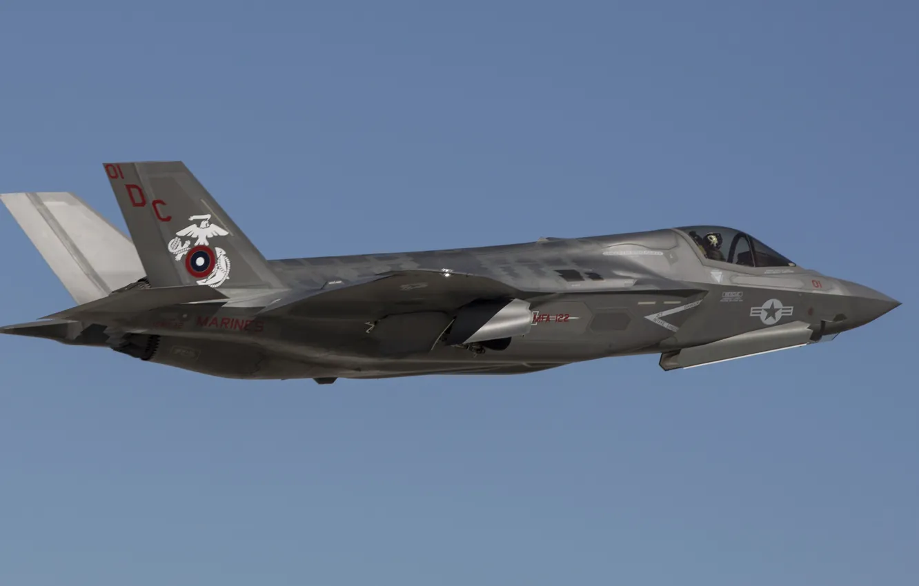 Фото обои Истребитель, F-35B Lightning II, US Marine Corps, СВВП