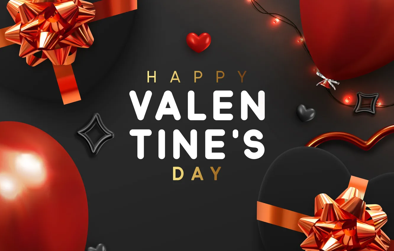Фото обои шарики, серый, фон, подарки, сердечки, открытка, декор, Valentines Day