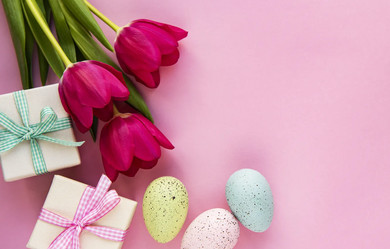 Фото обои цветы, фон, яйца, весна, colorful, Пасха, тюльпаны, happy