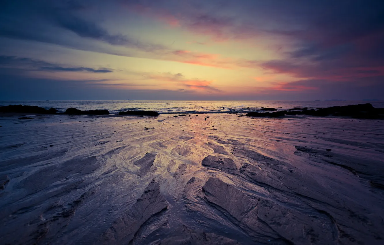 Фото обои море, небо, берег, вечер