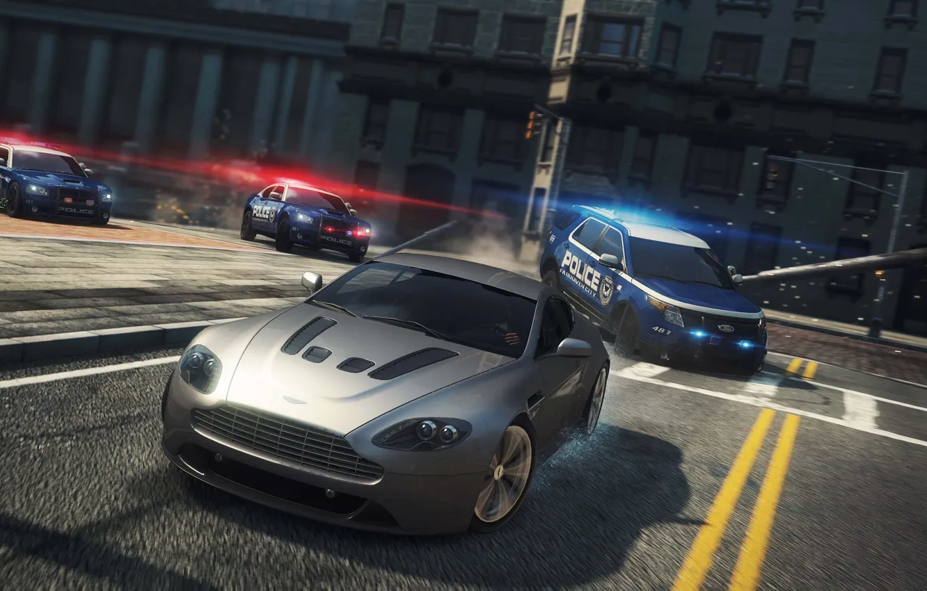 Фото обои NFS, 2012, cars, police, Most Wanted, Aston Martin V12 Vantage, Need for speed