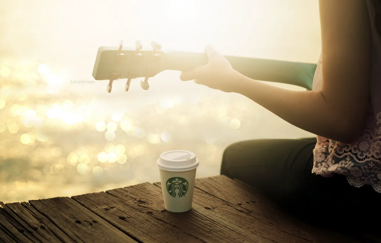 Фото обои девушка, свет, гитара