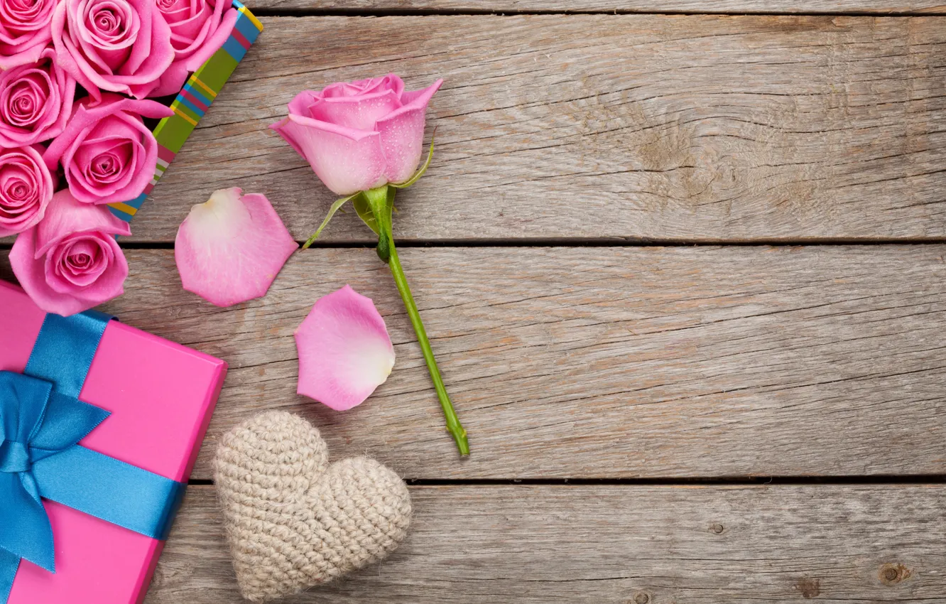Фото обои розы, love, heart, pink, romantic, sweet, gift, petals