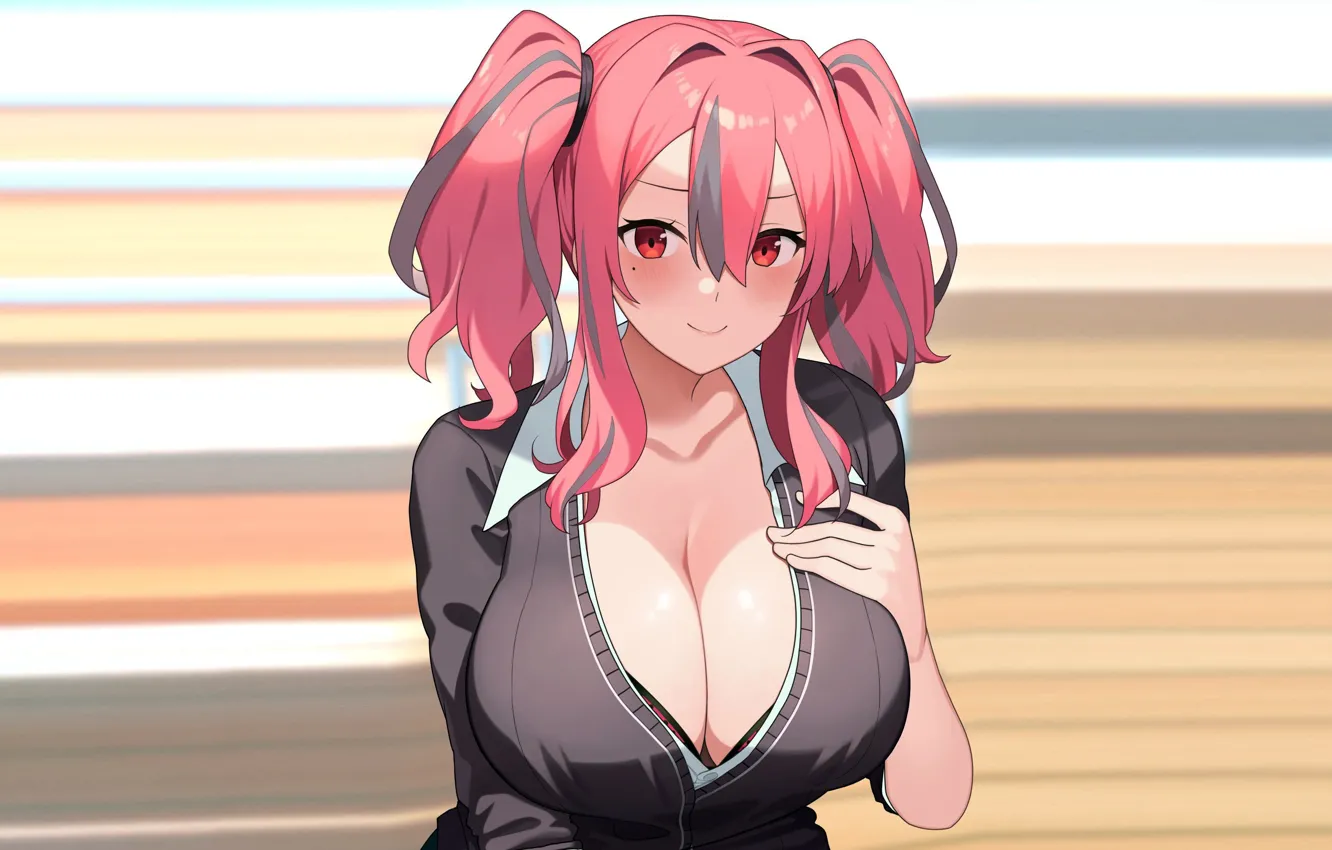 Фото обои girl, sexy, cleavage, blouse, long hair, boobs, anime, beautiful