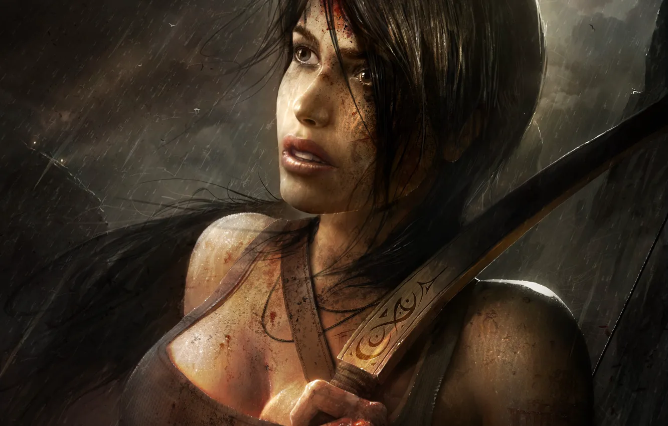Фото обои девушка, кровь, лук, арт, tomb raider, Lara Croft, TamplierPainter, reborn