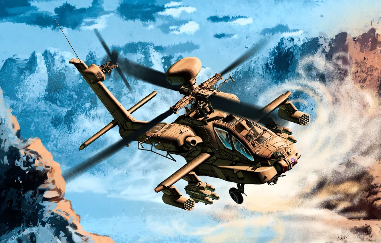 Фото обои war, art, helicopter, painting, Boeing AH-64 Longbow II