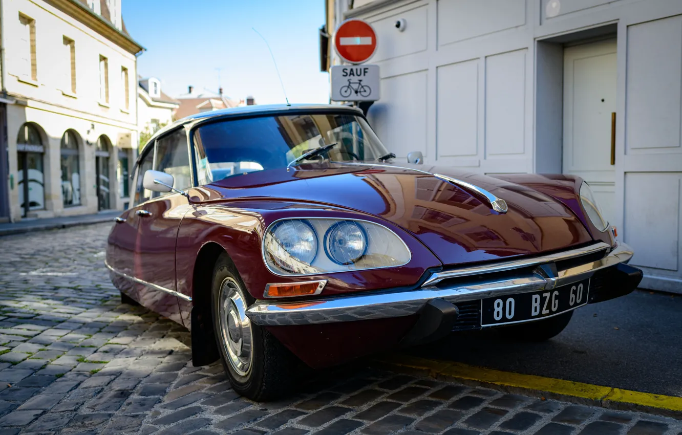 Фото обои вид спереди, мостовая, Citroën DS