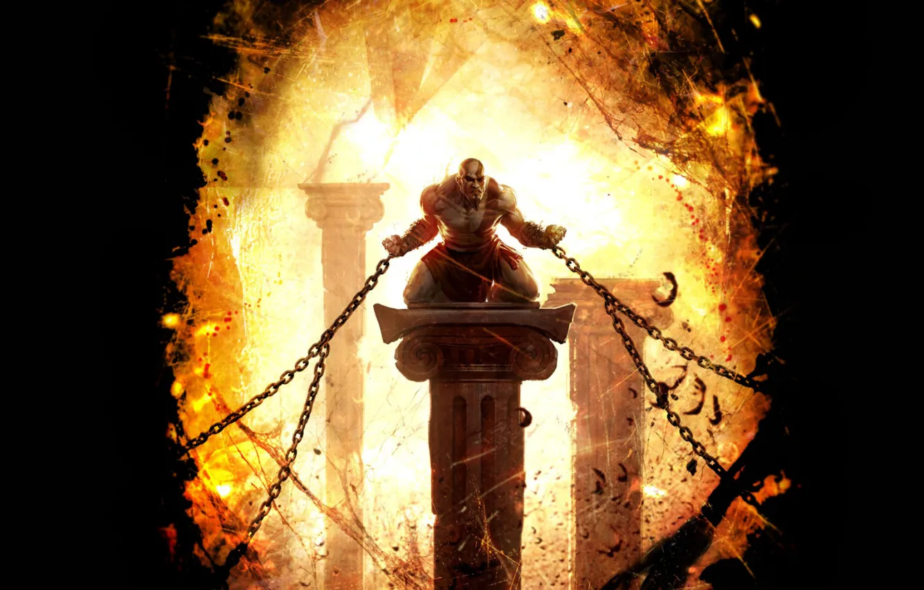 Фото обои колонны, мужчина, цепи, God of War, Ascension