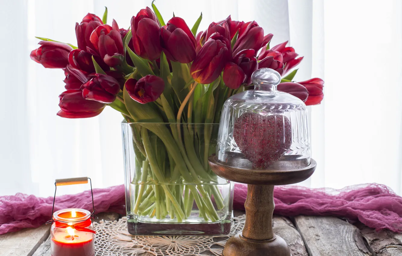 Фото обои любовь, сердце, букет, тюльпаны, красные, red, love, wood