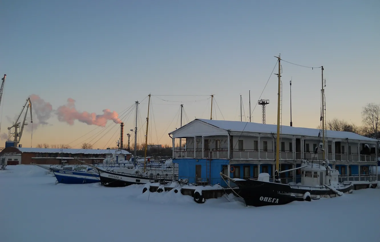 Фото обои зима, корабли, набережная, Петрозаводск