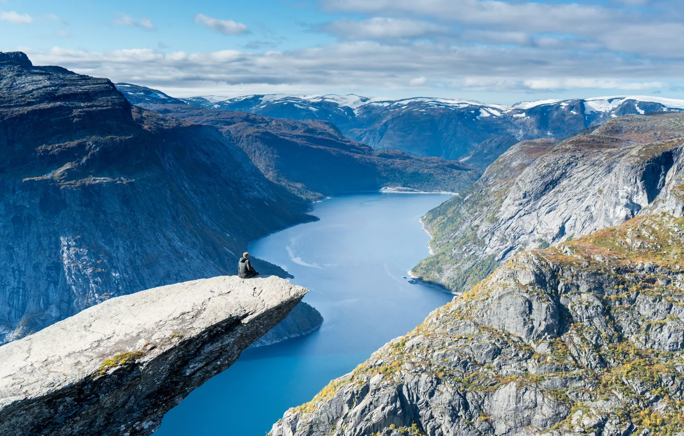 Фото обои горы, скалы, Норвегия, фьорд, Trolltunga