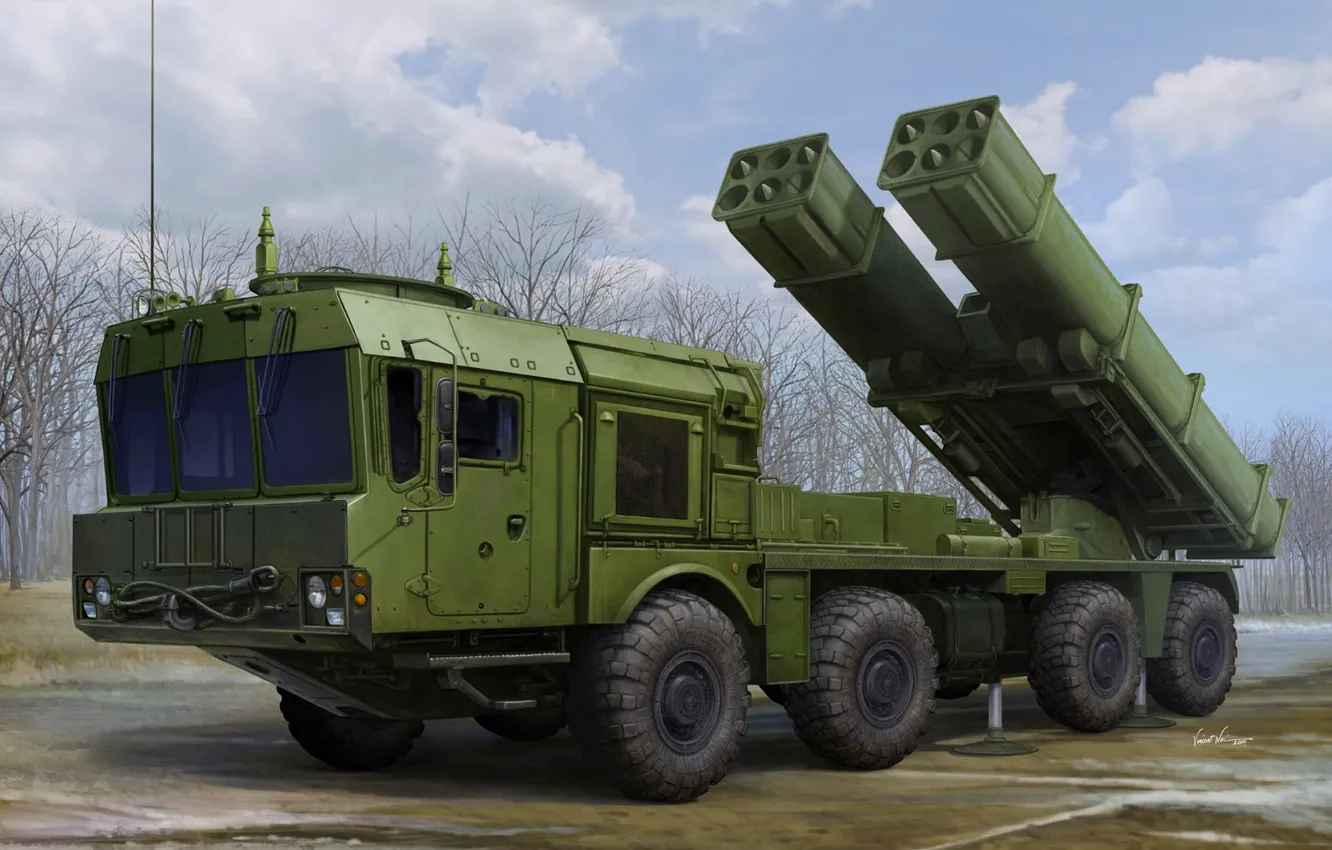 Фото обои MLRS, реактивная система залпового огня, 9К512, Боевая машина 9А53 РСЗО, Ураган-1М