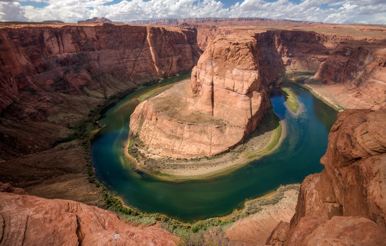 Фото обои США, каньон Глен, Подкова, Horseshoe Bend, штат Аризона, плавный изгиб русла реки Колорадо, меандр