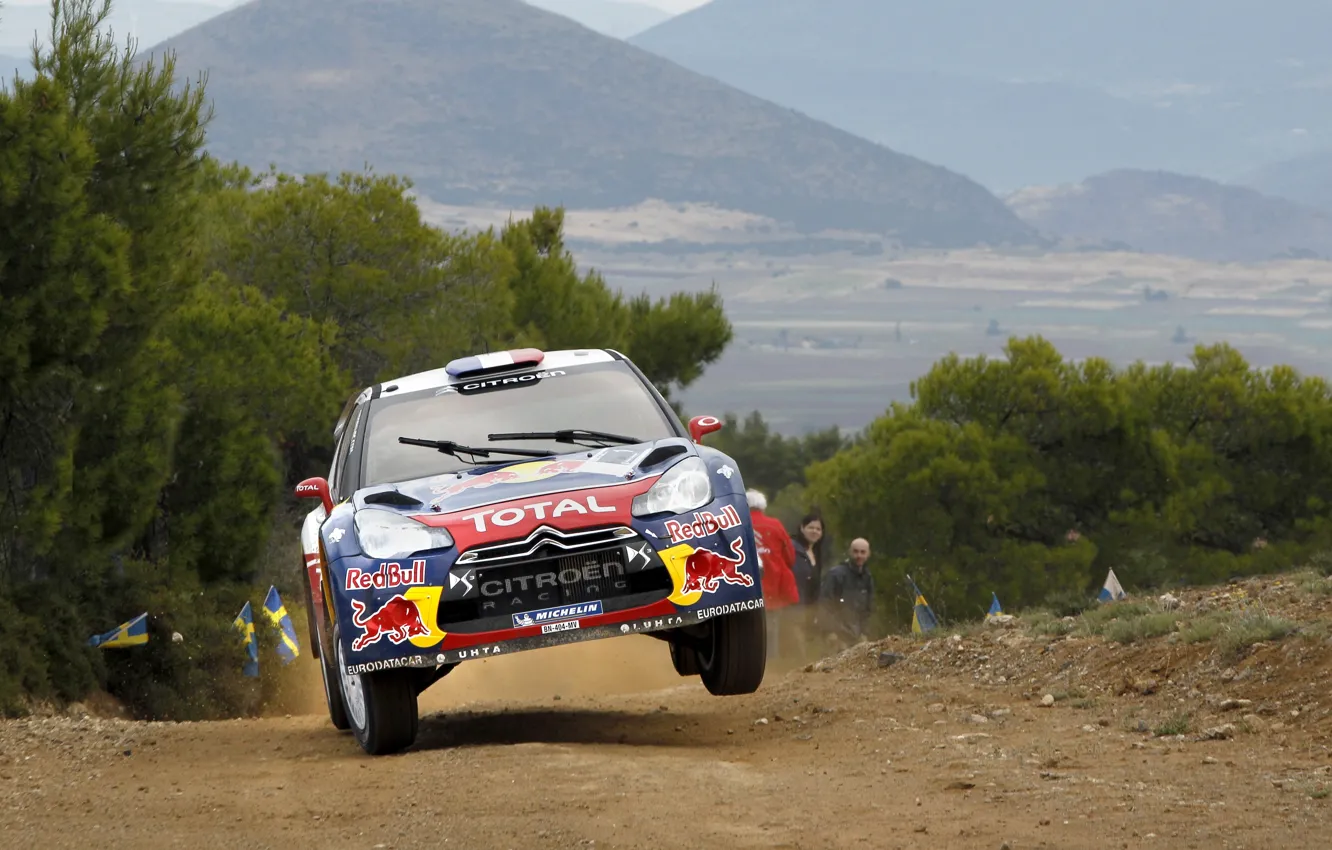 Фото обои Поворот, Гонка, Ситроен, Citroen, Red Bull, DS3, WRC, Rally