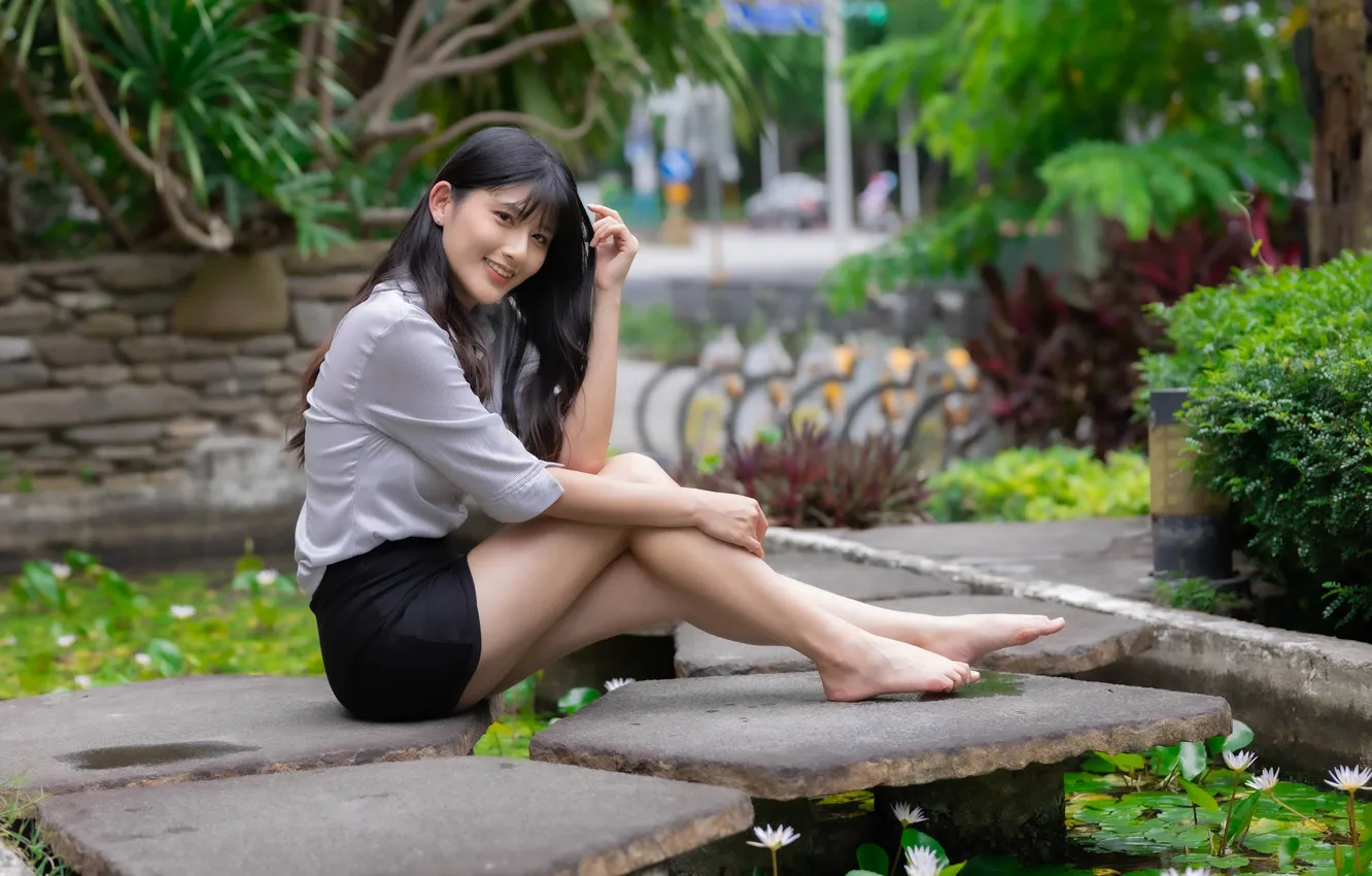 Фото обои девушка, улыбка, азиатка