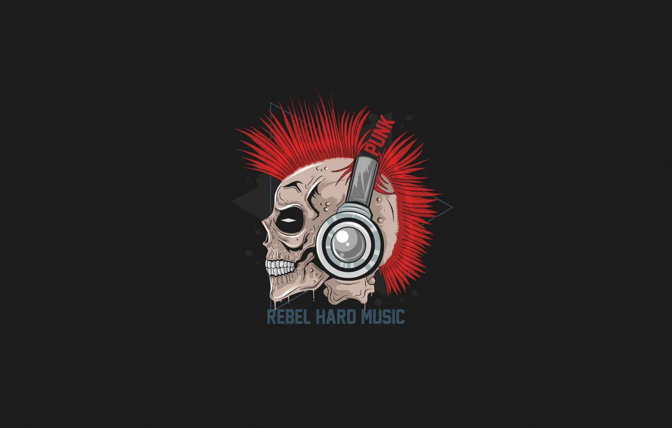 Фото обои Минимализм, Череп, Наушники, Стиль, Фон, Punk, Арт, Art