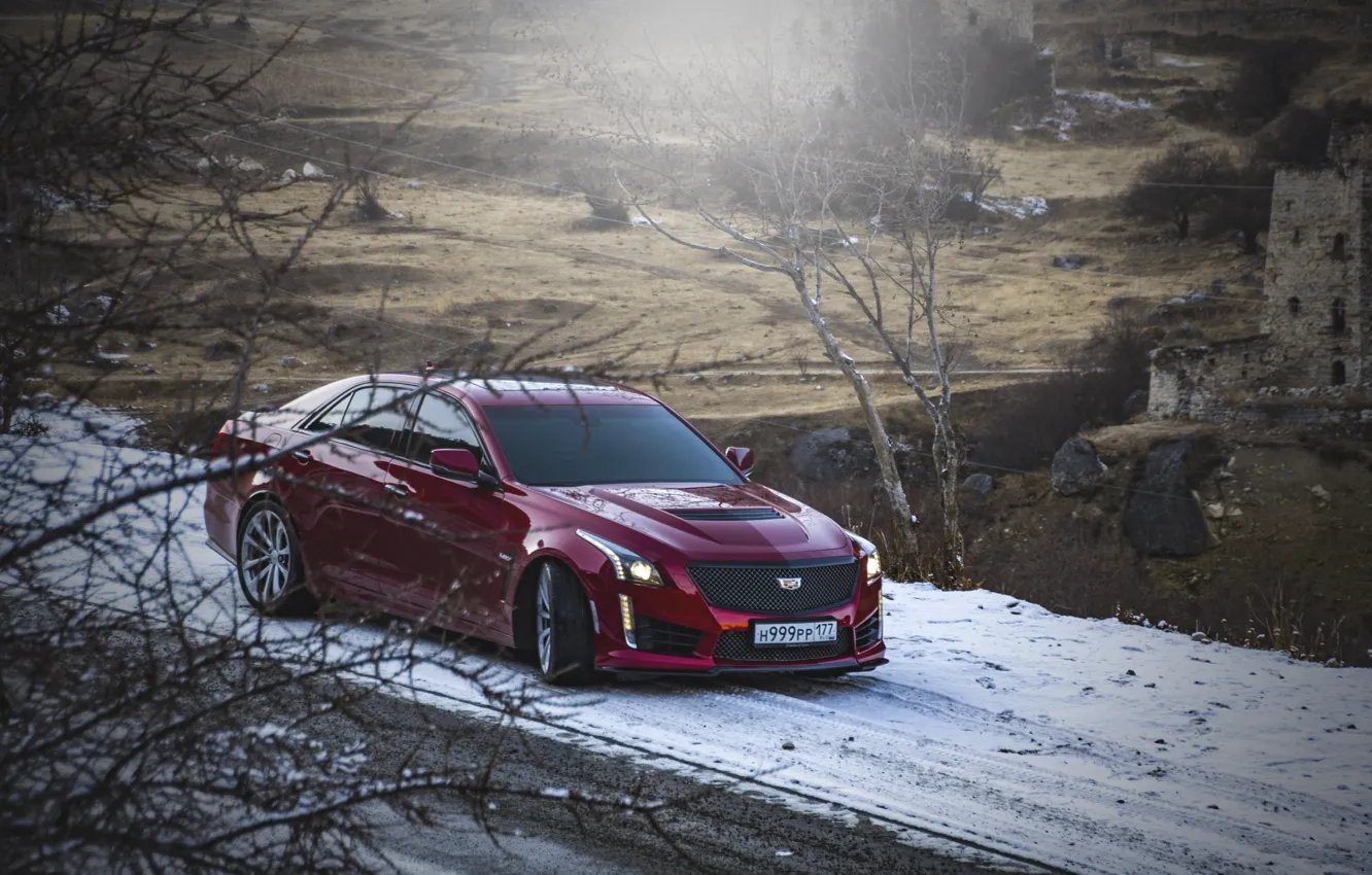 Фото обои горы, башни, cadillac, moutain, cts-v, ingushetia, cadillac cts, cadillac cts-v