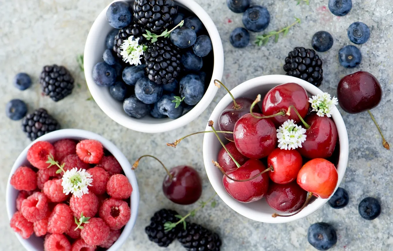 Фото обои лето, ягоды, малина, черника, черешня, ежевика, Anna Verdina