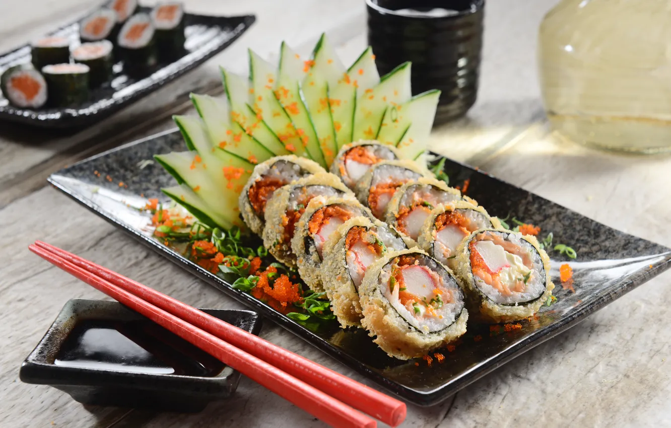 Фото обои зелень, овощи, rolls, sushi, суши, роллы, японская кухня, greenery