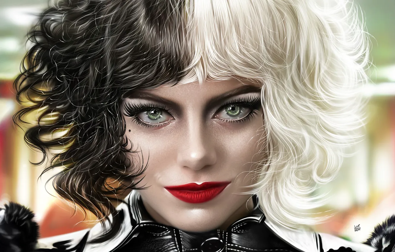 Фото обои портрет, арт, Disney, Emma Stone, Эмма Стоун, Yaşar Vurdem, Cruella, Круэлла