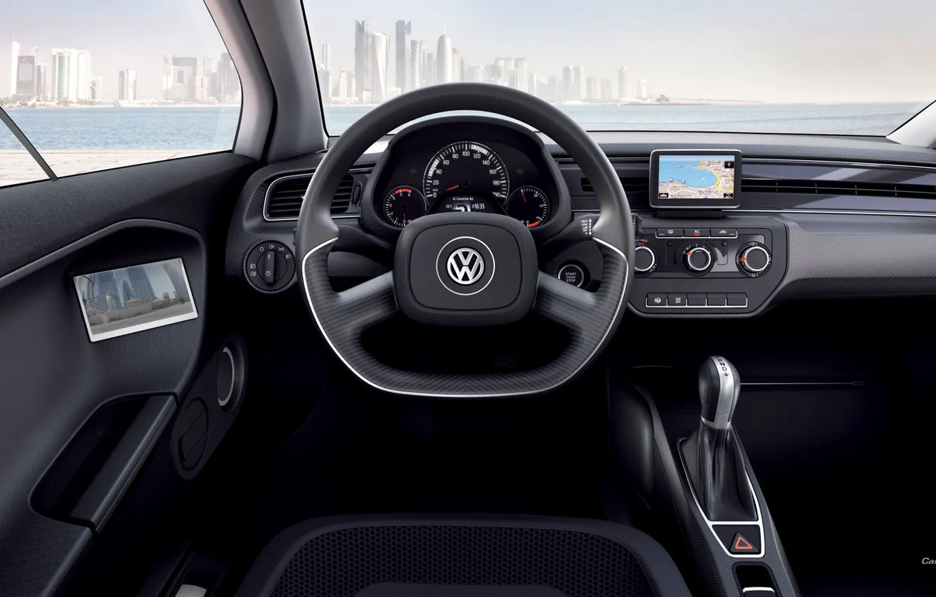 Фото обои море, город, Volkswagen, XL1, вид с водительского сиденья
