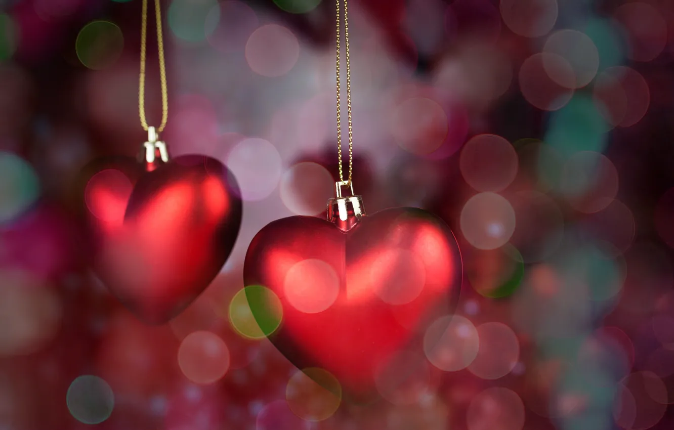 Фото обои сердечки, red, love, romantic, hearts, bokeh, Valentine's Day