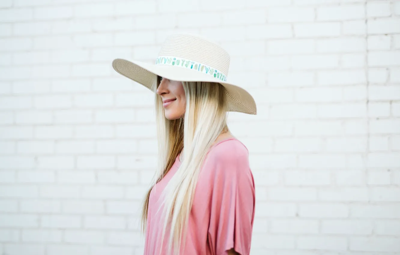 Фото обои лето, девушка, улица, блондинка, шляпка