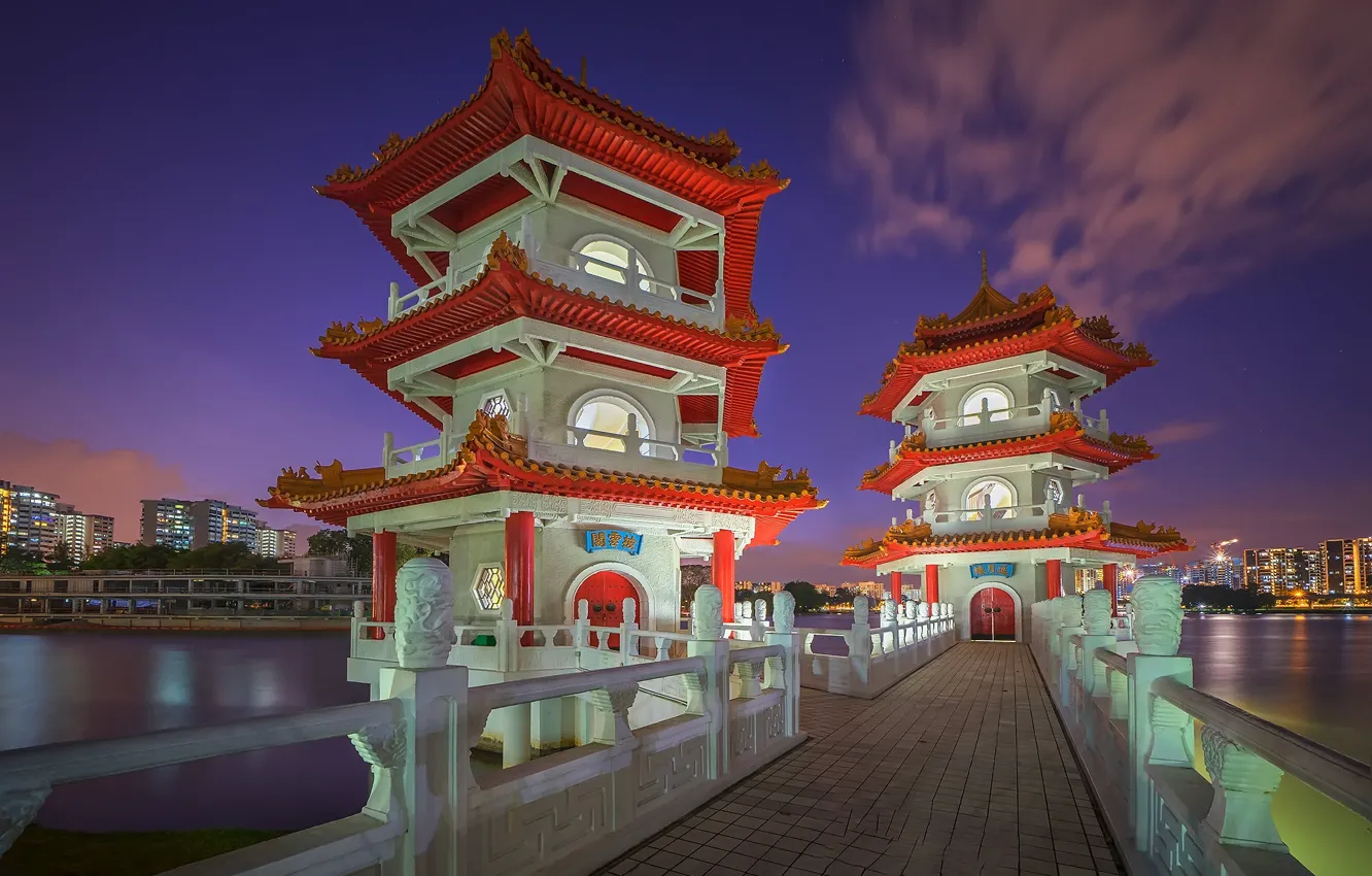 Фото обои Азия, Сингапур, пагода, мостик, Китайские сады