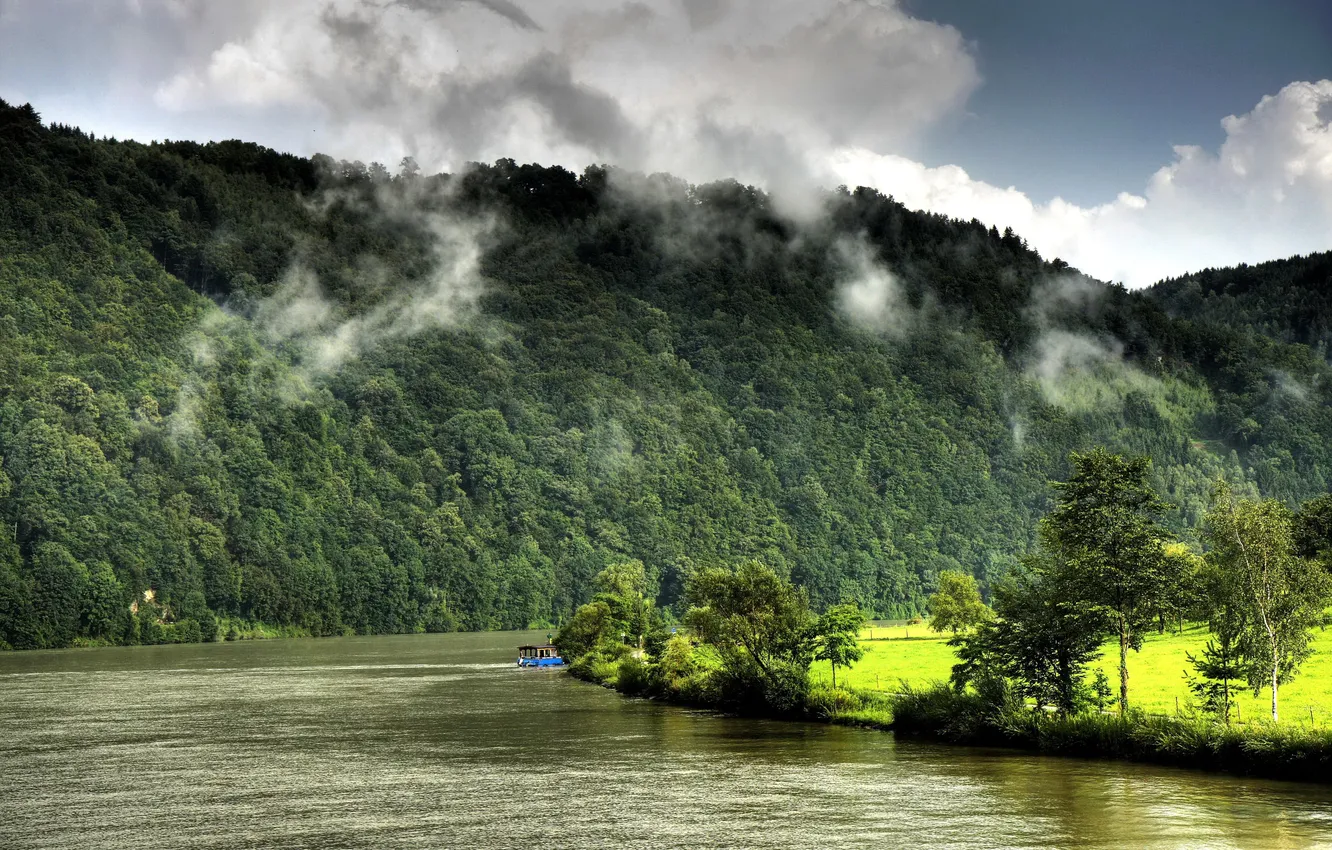Фото обои природа, река, Горы, Австрия, Hofkirchen