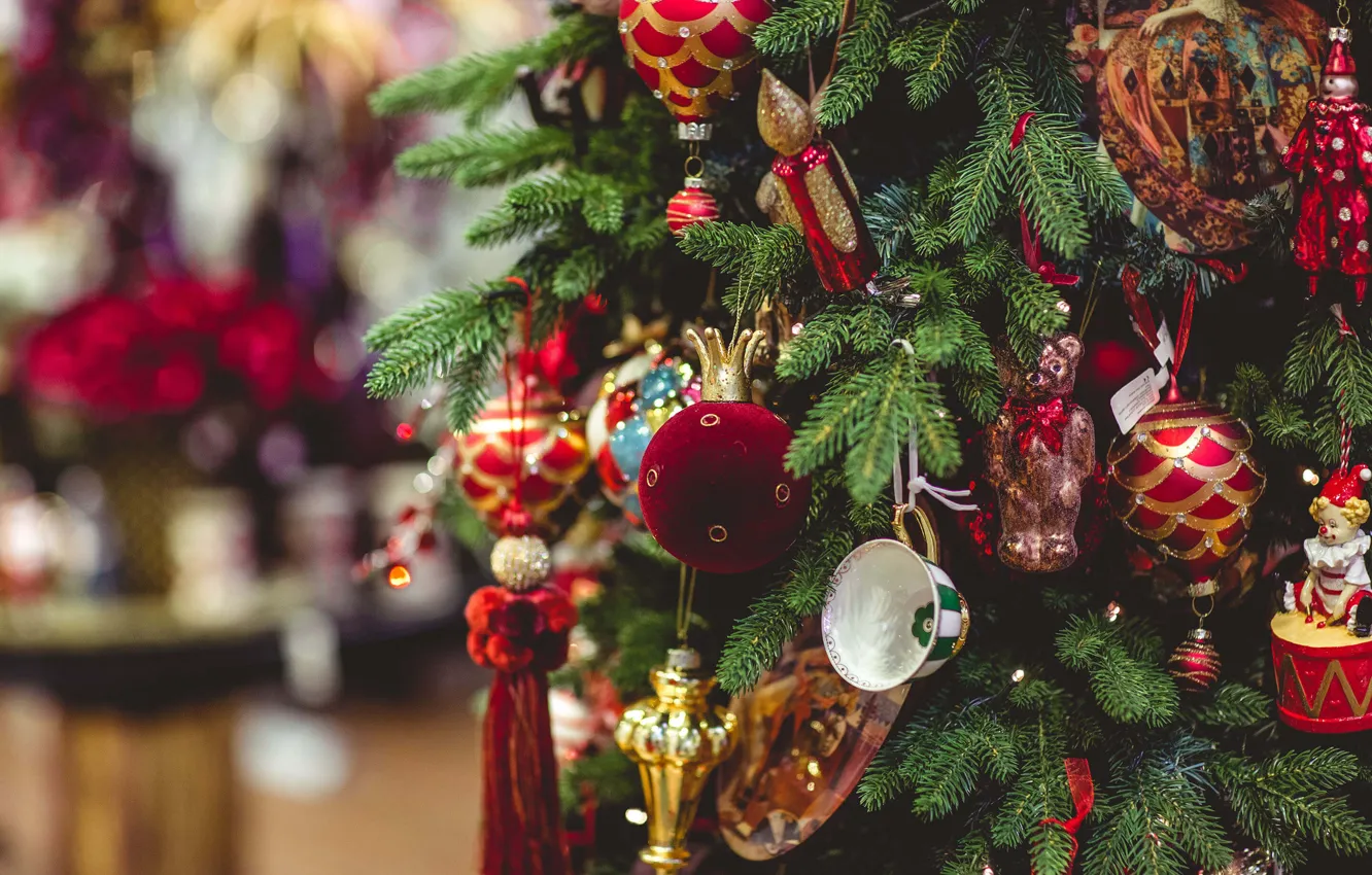 Фото обои Украшения, Праздник, Holiday, Christmas Tree, Decorations, Beautiful Toys, Новогодняя Ёлка, Красивые Игрушки