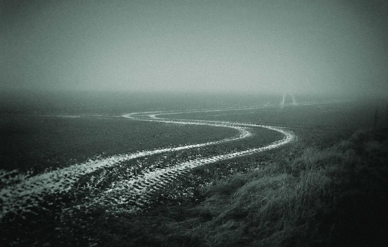 Фото обои поле, осень, туман, Дорога